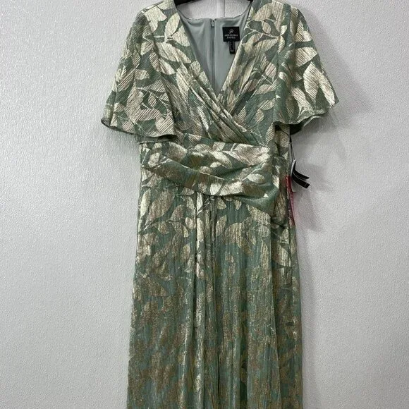 Foil Leaf Flutter-Sleeve Draped Gown - Picture 3 of 5